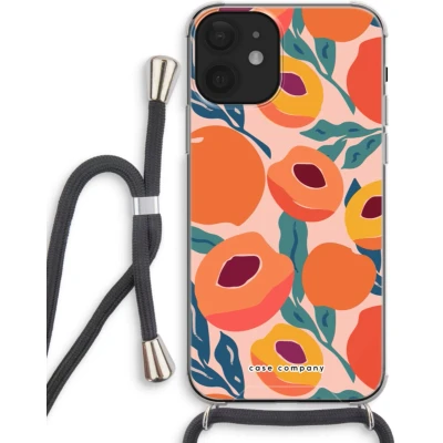 Afbeelding van Case Company® hoesje met Koord geschikt voor iPhone 12 mini Perzik Telefoonhoesje Zwart Extra Bescherming aan alle Kanten en Over de Schermrand