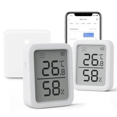 Afbeelding van SwitchBot 2 stuks wifi thermometer voor binnen en hub, mini bluetooth, digitale hygrometer, vochtigheidssensor met app gegevensopslag, dauwpunt, VPD,