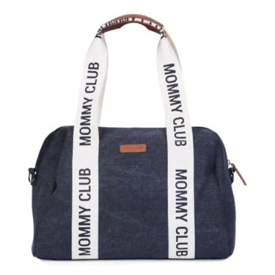 Image de CHILDHOME, Sac a langer Bebe, Mommy Bag, Matelas bebe Inclus, Nombreux Rangements, Attaches poussette, Bandoulière, Cuir Vegan, 22L, Club Signature, Canva Noir