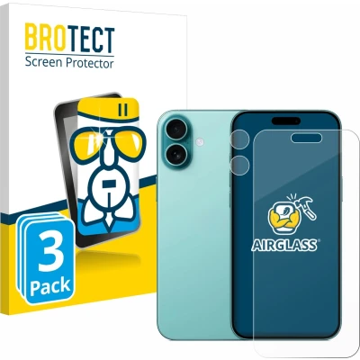 Afbeelding van BROTECT Screenprotector voor Apple iPhone 16 Plus (Voor+Camera) Folie Beschermfolie Beschermglas transparant (3 Stuks)