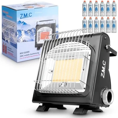 Afbeelding van Z.M.C Draagbare Gasverwarming 2 in 1 + 12 gaspatronen 227 g Keramische campingverwarming 1,7 kW voor buiten en binnen Verwarming