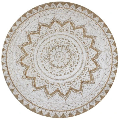 Afbeelding van Tapijt met print rond 120 cm gevlochten jute