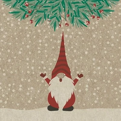Afbeelding van 25 stuks kleine cocktailservetten van gerecycled papier, vrolijke kerstkabouter, tafeldecoratie, papieren servetten met motief, ook geschikt voor decoupage en techniek
