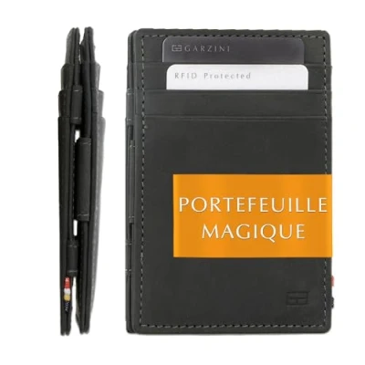 Afbeelding van Garzini Portemonnee heren en dames leder, Kaarthouder RFID, Portefeuille 10 kaarten, Zwart