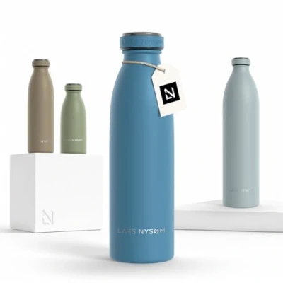 Afbeelding van LARS NYSØM drinkfles van roestvrij staal, 500 ml, 0,5 l, geïsoleerde waterfles, waterdichte voor sport, fiets, kinderen, blauw (Calypso Blue, ml)