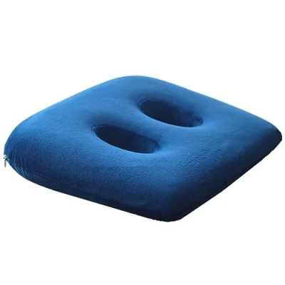 Afbeelding van Orthopedisch kussen van traagschuim met twee gaten voor pijn in de zitbotten, ter verlichting lage rugpijn, hamstrings, blauw