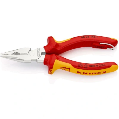 Image de KNIPEX 08 26 145 T Pince combinée pointue VDE isolée avec enveloppes multi composants et crochet de fixation chromé mm
