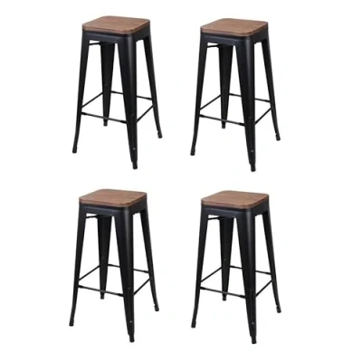Afbeelding van Urban Living Set van 4 Barkrukken met Metalen Frame en Houten Zitting Rood Industrieel Design Barkruk