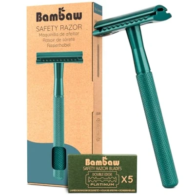 Afbeelding van Metalen Veiligheidsscheermes Zeegroen Nat Scheren voor Mannen &amp; Vrouwen Geschikt Alle Double Edge Mesjes Safety Razor Scheermes Bambaw