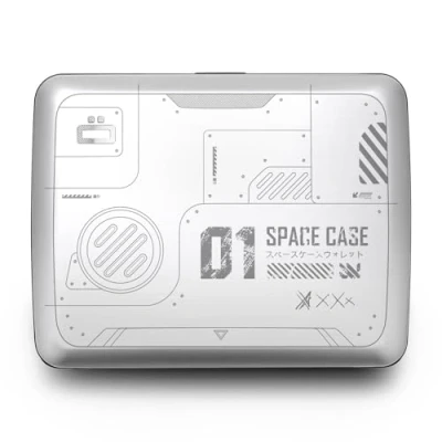 Afbeelding van OGON Smart Case V2 aluminium portemonnee, groot formaat identiteitskaart, rijbewijs, verborgen vak voor munten, RFID bescherming, capaciteit 10 kaarten, Gravure Space Case, Minimalistisch