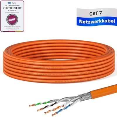 Afbeelding van HB DIGITAL 10m CAT.7 netwerkkabel LAN AWG 23 zuiver koper S/FTP PiMF LSZH halogeenvrij RoHS conform Ethernet installatiekabel PoE datakabel