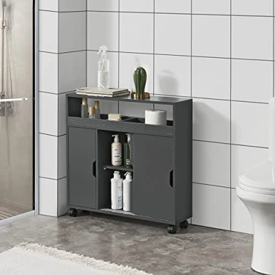 Afbeelding van Badkamerkast niskast op wielen 71x70x20 cm donkergrijs