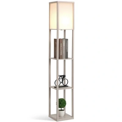 Afbeelding van HOMCOM Vloerlamp, rek, 26 l x b 160 cm, 3 planken, 4 niveaus, MDF, lichtgrijs