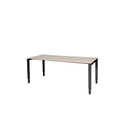 Afbeelding van Domino bureau, hoogte instelbaar (62 85cm) met 180x80cm &#039;zwevend&#039; robson eiken 25mm blad en zwart (RAL9005) N poot frame