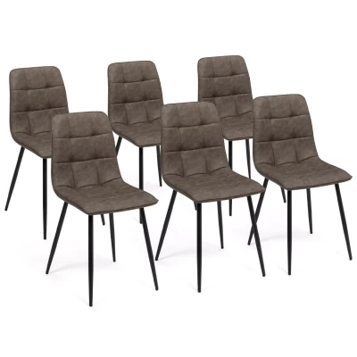 Image de Lot de 6 chaises MILA en PU marron vintage pour salle à manger