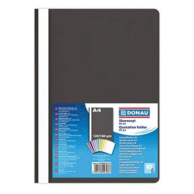 Afbeelding van DONAU 10 stuks plastic mappen DIN A4 zwart 120/180 µm met transparant deksel voor kantoor en school ca. 200 vellen 1702001PL 01