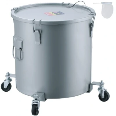 Image de VEVOR Collecte Huile et Graisse Usagées sur Roulettes, 37,8 L, Fut de Récupération d&#039;Huile pour Friteuse en Acier au Carbone, Récipient avec Couvercle, Pinces Verrouillage, Sac Filtrant