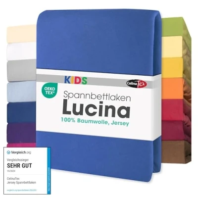 Afbeelding van CelinaTex Lucina for Kids Toddler hoeslaken, dubbelpak, 60x120 70x140 cm, katoenen koningsblauw