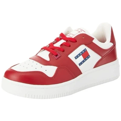 Afbeelding van Tommy Jeans Retro Basket Sneakers laag, Heren, Maat: 44, Medium red Leer en imitatieleer