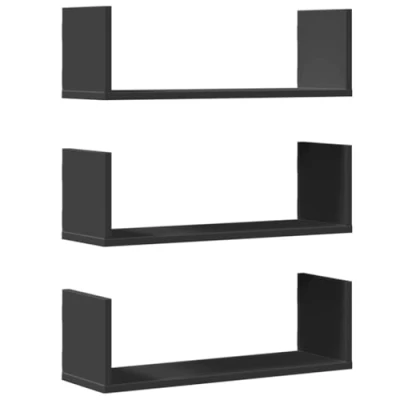 Afbeelding van Wandschappen 3 st 58x18x18 cm bewerkt hout zwart