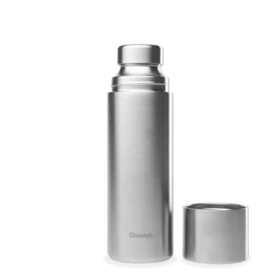 Afbeelding van Qwetch Thermosfles van roestvrij staal, 750 ml, met beker gerecycled 24 uur koud en 12 warm, waterdicht, BPA vrij ideaal voor koffie thee