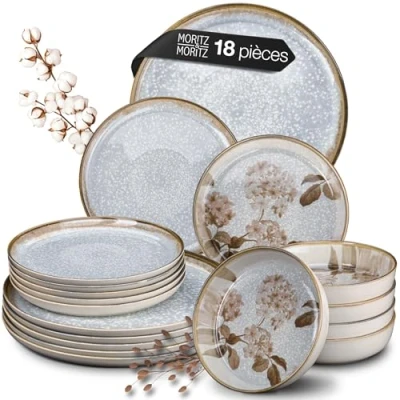 Afbeelding van Moritz &amp; BLOSSOM 18 delig tafelservies voor 6 personen, elegante bloemenbordenset van hoogwaardig porselein, bestaande uit platte borden, stuks