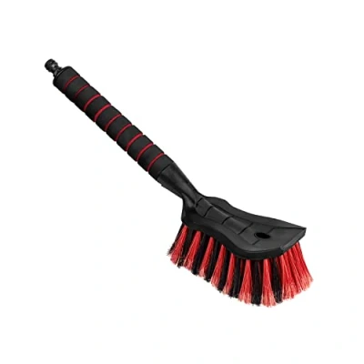 Afbeelding van ToM PaR Autowasborstel, waterborstel met slangaansluiting, autowasborstel wateraansluiting, dichte borstelharen, comfortabele handgreep, lengte 44 cm, rood