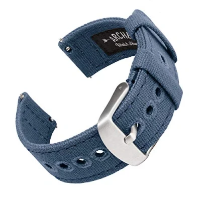 Afbeelding van Archer Watch Straps Horlogebandje van canvas voor dames en heren Vervangende polsband Meerdere kleuren 18 mm, 20 22 Denim blauw, Casual, klassiek