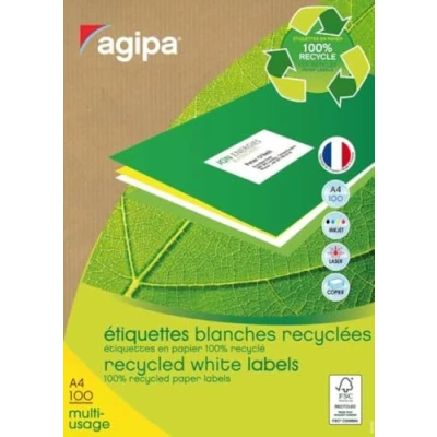 Afbeelding van APLI Agipa Papier mat permanente kleeflaag wit 199.1 x 289.1 mm 100 etiket(ten) (100 vel(len) 1 doos gerecyclede etiketten