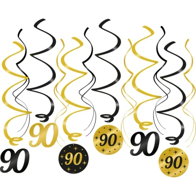 Afbeelding van Hangdecoratie Swirls 90 jaar Classy 70x14cm 6 stuks