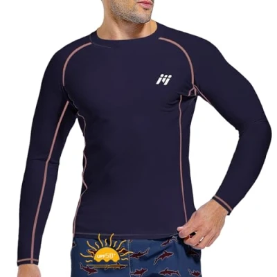 Afbeelding van MEETWEE Zwembroek voor heren, uv bescherming met korte/lange mouwen, UPF 50+, zonnebescherming, surfen, duiken, Marineblauw/lang, XL