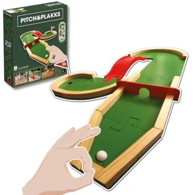 Afbeelding van PITCH&amp;PLAKKS Mini golf gezelschapsspel, voor kinderen en volwassenen, van 3 tot 99 jaar, 1 10 spelers, hout, educatieve behendigheidsspellen, creatief spel, het hele gezin