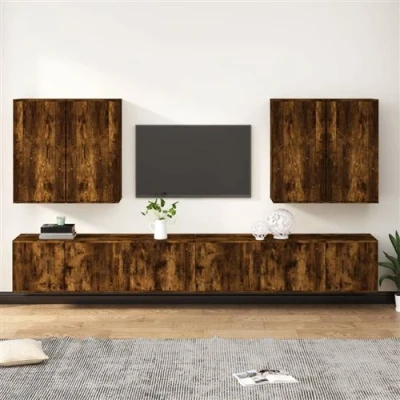 Afbeelding van vidaXL 8 delige Tv meubelset bewerkt hout gerookt eikenkleurig