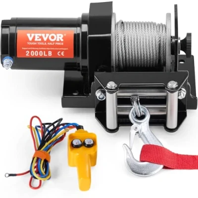 Afbeelding van VEVOR Elektrische lier voor mountainbike, 907,2 kg, 12 V, kleine ATV, met 1,6 cm x 11,9 m staalkabel, kabelkabel en bekabelde afstandsbediening, IP55 waterdicht,