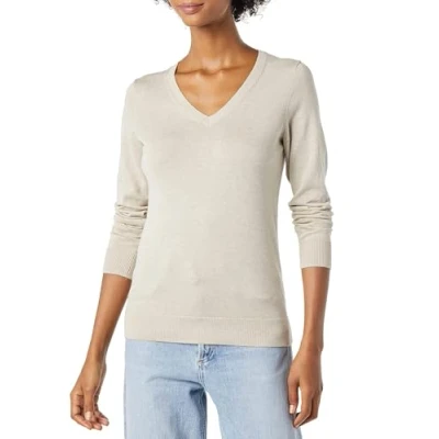 Image de Amazon Essentials Chandail léger à manches longues et col en V pour femme (disponible grande taille), avoine chiné, taille XL