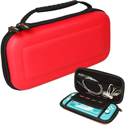 Afbeelding van TECHGEAR Switch Lite beschermhoes beschermhoes, transporttas, harde compatibel met Nintendo Lite, 8 sleuven voor speelkaarten + accessoires, rood