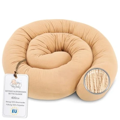 Afbeelding van Kussen voor slapers, chiffon, zijslaapkussen, lichaamskussen 400 cm, katoen, lang kussen, slaapkussen, nekkussen, beige chiffon