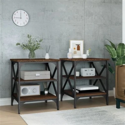 Afbeelding van Bijzettafels 2 st 40x42x50 cm bewerkt hout bruin eikenkleur
