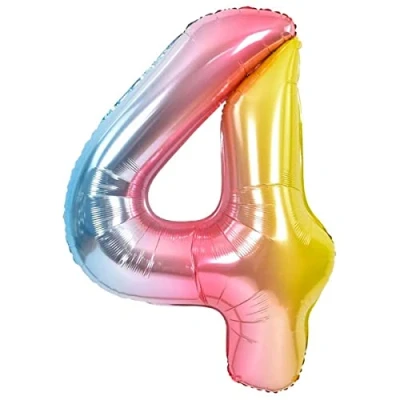 Afbeelding van Jonami ballon met nummer 4, voor 4e verjaardag, in veelkleurig metallic pastel, XXL, gigantisch, 100 cm decoratie verjaardag lucht of helium