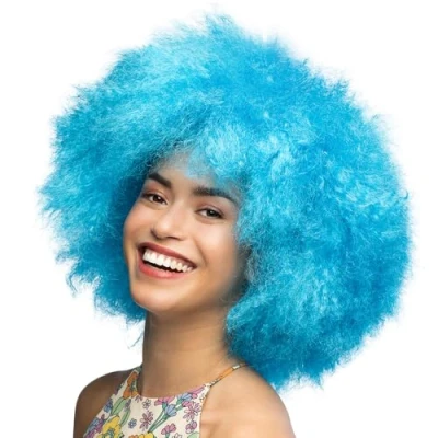 Afbeelding van Boland Pruik Sugar neonblauw Oranje,Neon Krullen Kort Vrouwen Clown