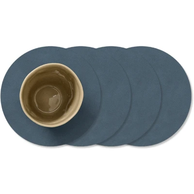 Afbeelding van LIND DNA Onderzetters Nupo Leer Dark Blue ø 10 cm 4 Stuks