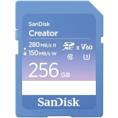 Afbeelding van SanDisk Creator SD UHS II 256GB (SDXC, 256 GB, U3, II), Geheugenkaart, Blauw