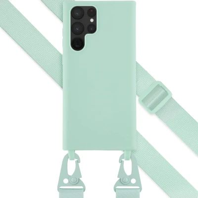 Afbeelding van Selencia hoesje Geschikt voor Samsung Galaxy S22 Ultra met koord Siliconen afneembaar Turquoise