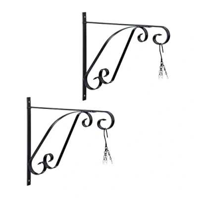 Afbeelding van Relaxdays plantenhaak set van 2 zwarte hanging basket haak ijzeren bloempothaak buiten