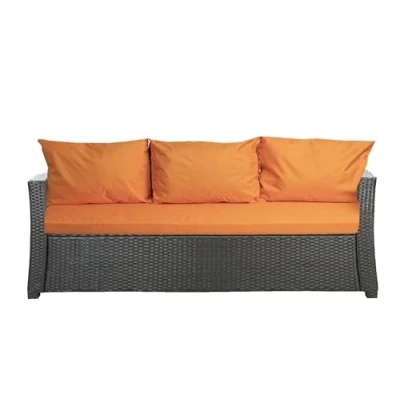Afbeelding van Setgarden® Buitenkussen voor tuinbank, polyrotan kussen Hollywood schommelbank, oranje, 140 x 60 50 cm