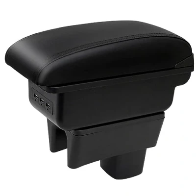 Afbeelding van Auto armleuningen voor Swift 2005 2024 opbergdoos de middenconsole, dubbellaags, met 3 USB oplaadpoorten, zwarte stiksels
