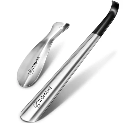 Afbeelding van ZOMAKE Voetschoenen van metaal, 2 stuks, 42 cm, grote schoenlepel met lange handgreep, voetschoenen, 19 eenvoudig te bedienen (zilver en cm)