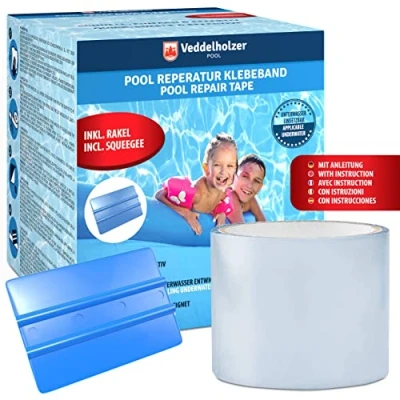 Afbeelding van Veddelholzer Reparatieset voor zwembad, 10 x 150 cm, transparante afdichtband, flexibele tape, het waterdicht maken van zwembaden, alle zwembadoppervlakken