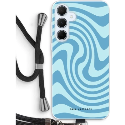 Afbeelding van Case Company® hoesje met Koord geschikt voor Samsung Galaxy A35 Swirl Blauw Telefoonhoesje Zwart Bescherming aan alle Kanten en Over de Schermrand