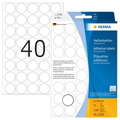 Afbeelding van Etiket HERMA 2250 rond 19mm wit 1280stuks